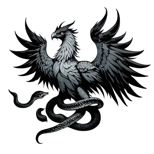 A Phoenix With A Snake Wrapped