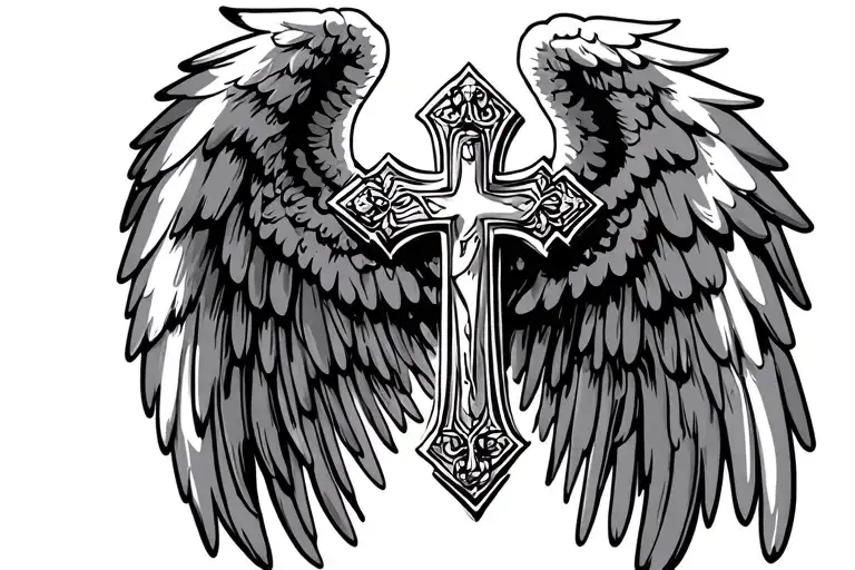 A Christian Cross With Angel Wings