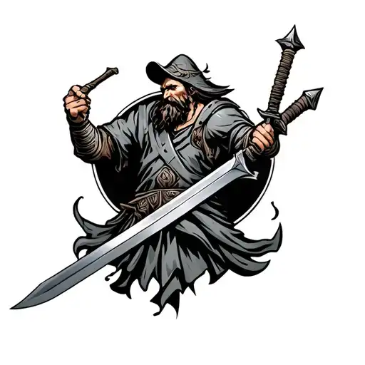 Irish Warrior Wielding A Sword Surrounded