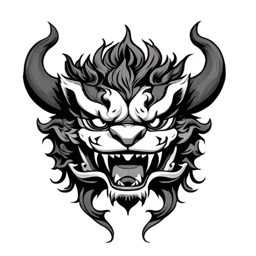 Foo Dog And Oni Demon Mask