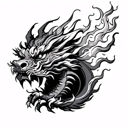 Foo Dog Fighting Dragon Breathing Fire