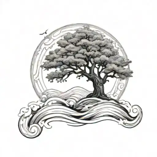 Oak Tree With Water Waves