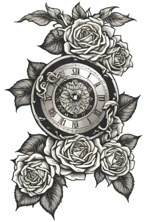 A Clock Face With God's Eye In The Center Surrounded By Roses