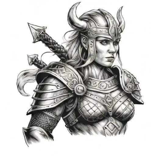 Female Viking Warrior With A Breastplate Adorned With Cancer Ribbon Symbols