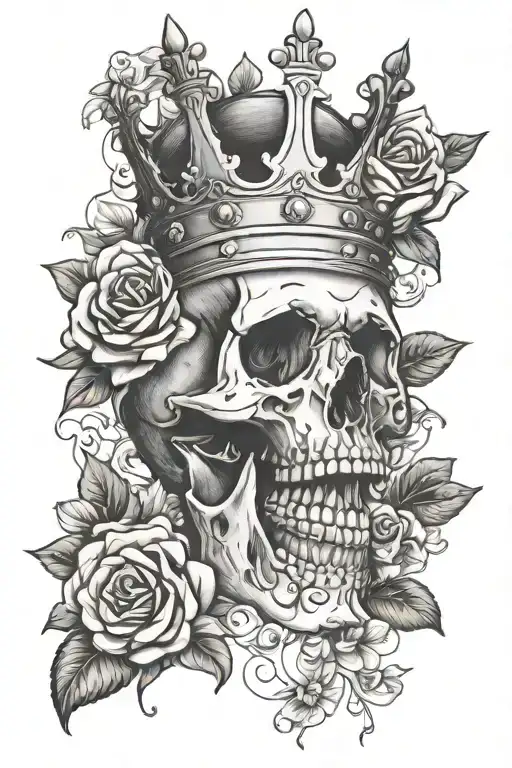 Scull With Crown And Flowers