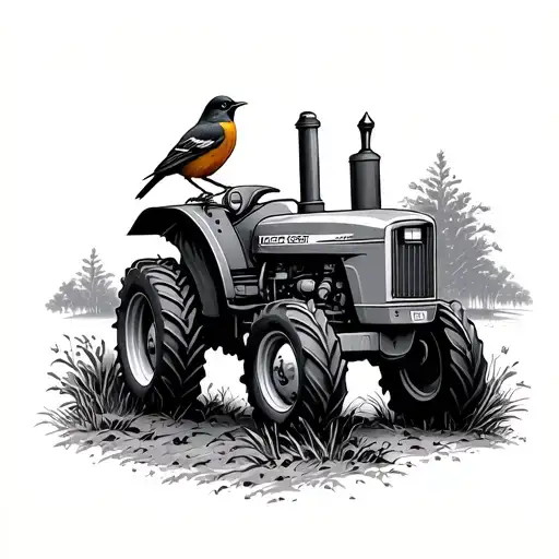 Tractor And Robin Perched