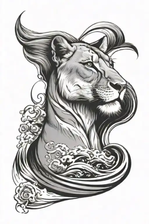 Lioness And Ocean Waves