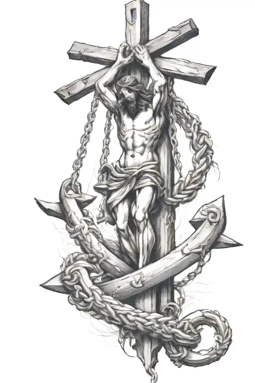 Jesus Crucified On An Anchor And Something To Represent The Navy