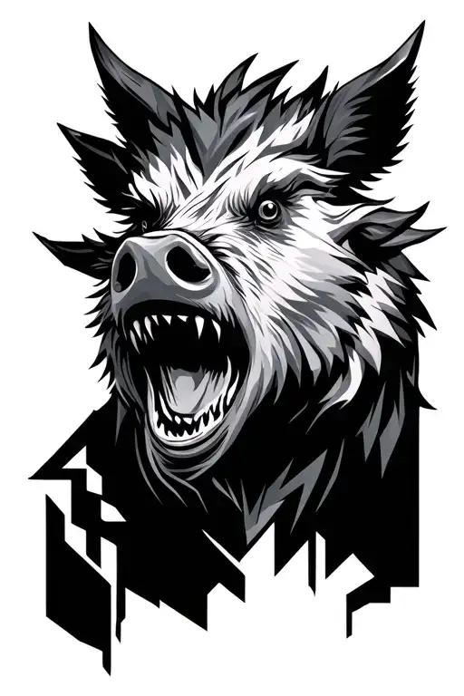 Geometric Scary Looking Boar Modern Face Japanese Hints