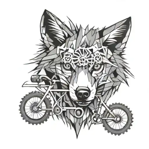 Abstract Geometric Wolf With Bike Gears As Eyes