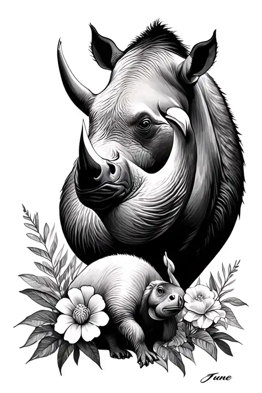 Flamingo A Rhino A Sloth And One Birth Month Flower For June And Two Birth Month Flowers From