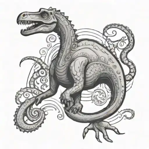 Brachiosaurus With Monkey Riding Anf Octopus Hanging On