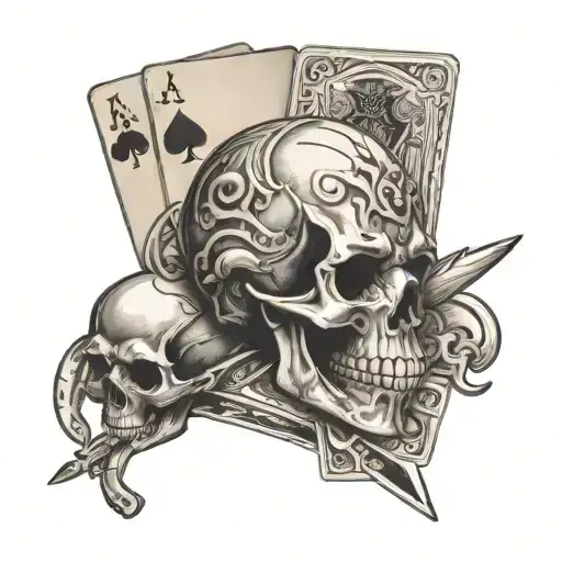 A Blackjack Table With A Skull As The Dealer And Sports Equipment As The Playing Cards