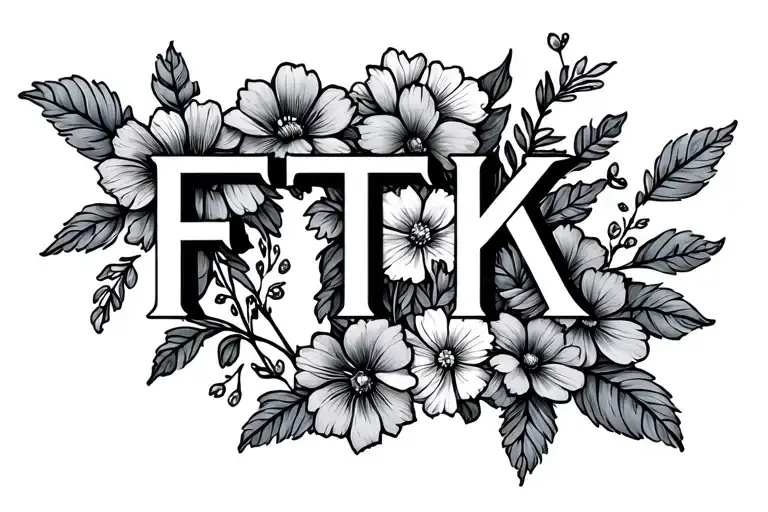 The Letters Ftk In Fine Print Font With Dainty Flowers Intertwined