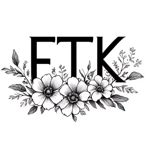 The Letters Ftk In Fine Print Font With Dainty Flowers Intertwined