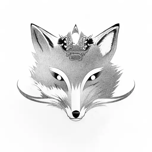 Geisha Wearing Fox Mask Holding Up Katana