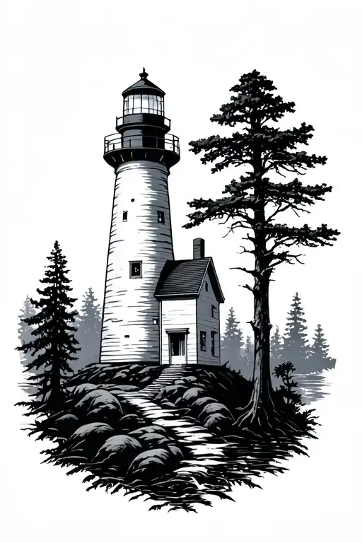 Lighthouse In A Forest Landscape