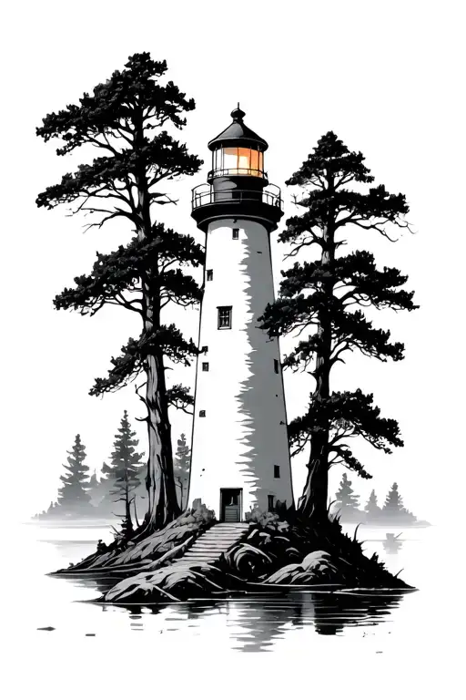 Lighthouse In A Forest Landscape