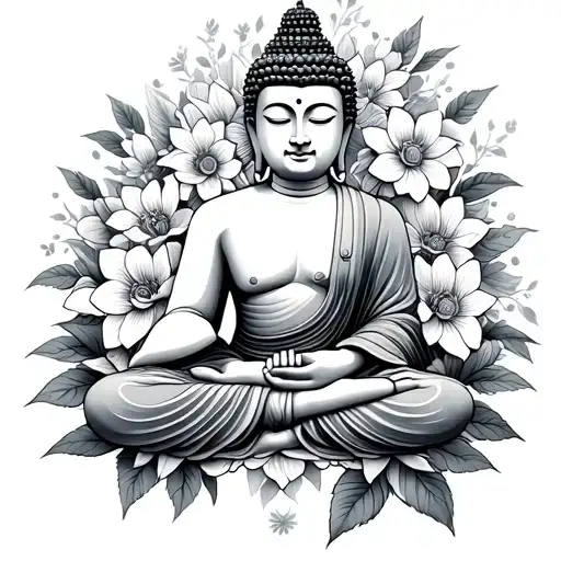 Buddha Surrounded By Flowers
