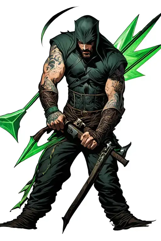 Green Arrow Looking Down Bow