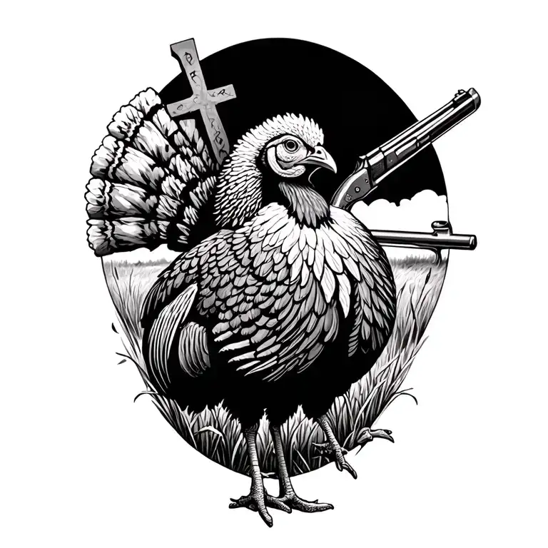 Strutting Gobbler With A Shotgun And A Cross In A Field Memorial