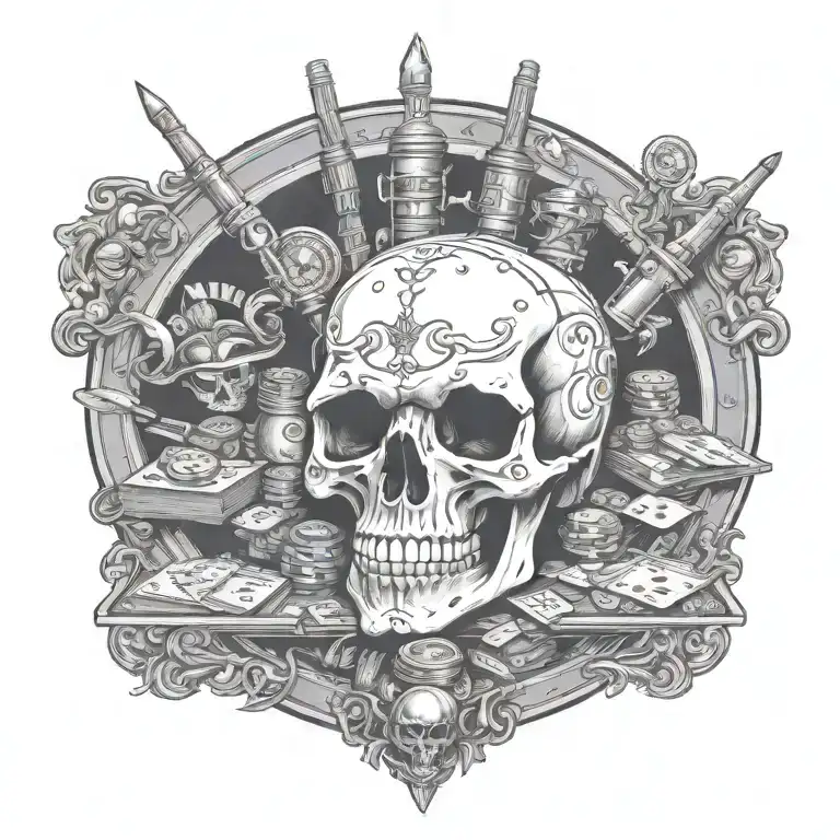 Create A Tattoo Of A Craps Table With A Skull As The Shooter