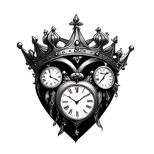 A Heart With A Crown With Three Small Clocks Inside