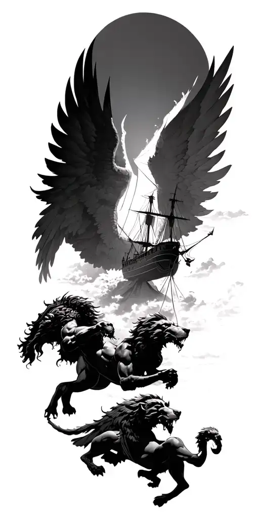 Icarus Falling Mount Olympus Odysseus Ship And Cerberus