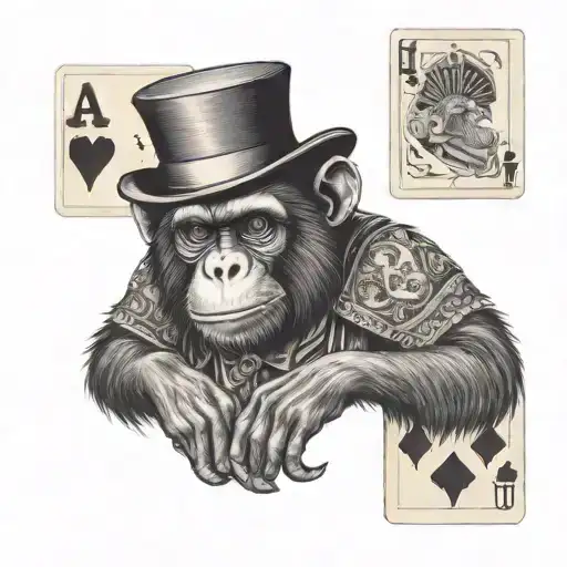 Monkey Wearing Top Hat With Fanned Playing Cards