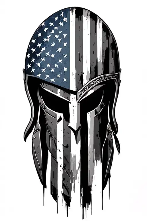 Spartan Helmet And American Flag