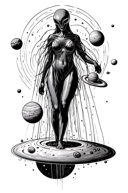 Alien Abducting Women With Planets Orbiting