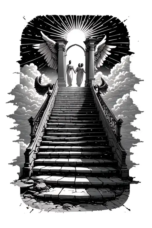 Stairway To Heaven Walking Up Stairs Angels Sun Rays Clouds Heaven Gate At The Top Of The Stairs