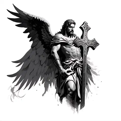 Masculine Warrior Angel Holding A Cross