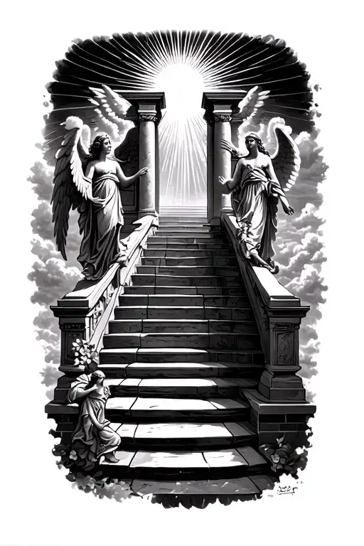 Stairway To Heaven Walking Up Stairs Angels Sun Rays Clouds Heaven Gate At The Top Of The Stairs
