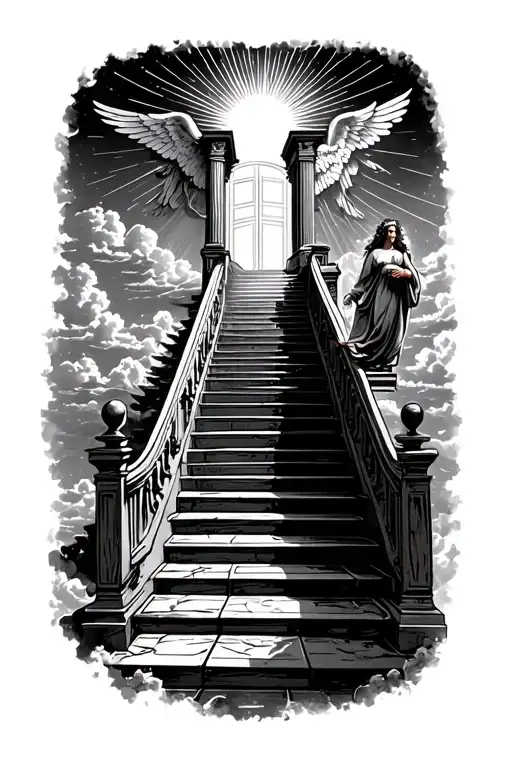 Stairway To Heaven Walking Up Stairs Angels Sun Rays Clouds Heaven Gate At The Top Of The Stairs
