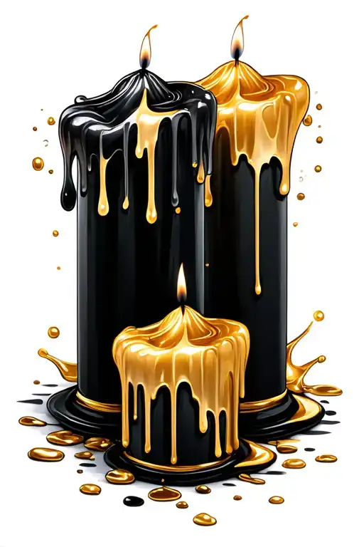 Three Black And Gold Candles With Melting Gold Wax
