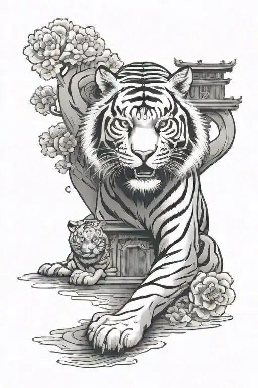 Korean Temple And Tiger