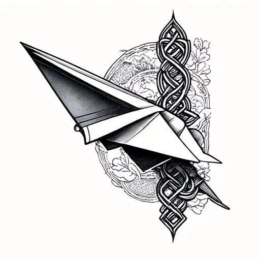 Paper Airplane Tattoo With Asian Lucky Knot Dainty