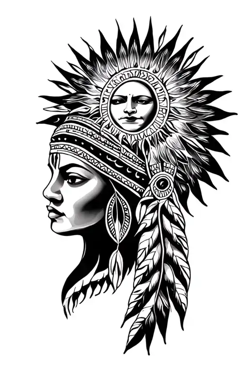Red Indian Face Of Women With Sun On Top