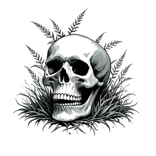 Skull And Weeds Growing