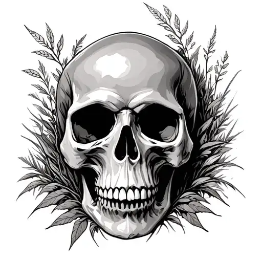 Skull Facing Forward And Weeds Growing Around