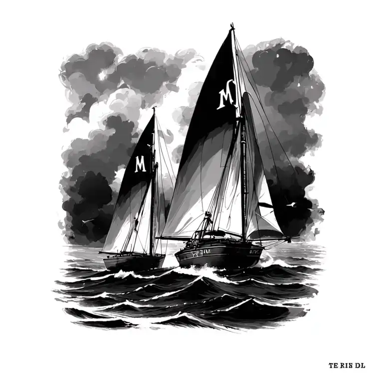 Two Sail Boats Racing Ankle Tattoo Letters On Sails To Be M And I