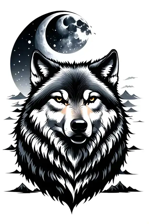Wolf With Moon Surrounded