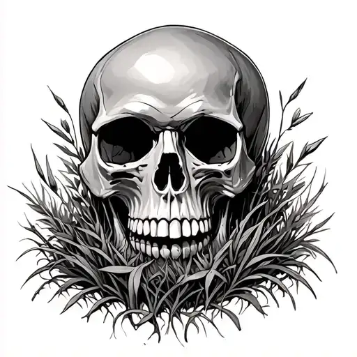 Skull Facing Forward With Weeds Growing Around It