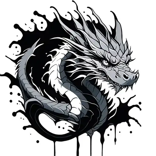 Dragon And Paint Splatters