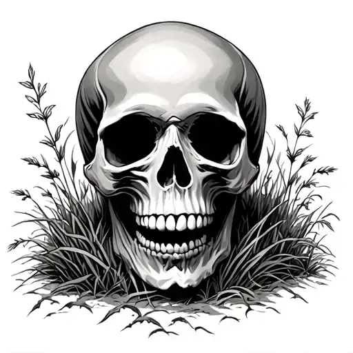 Skull Facing Forward With Weeds Growing Around It