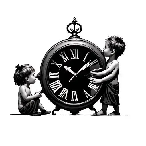 Clock And 2 Children