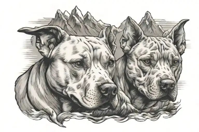 Mountain With Two Pit Bulls
