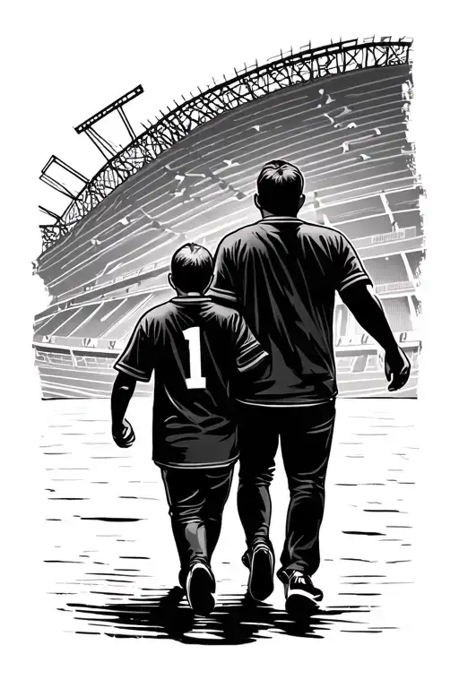 Father And Son Walking Out Of A Stadium Silhouette