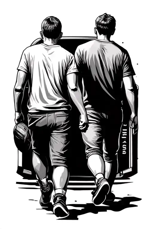 Father And Son Walking Out Of A Stadium